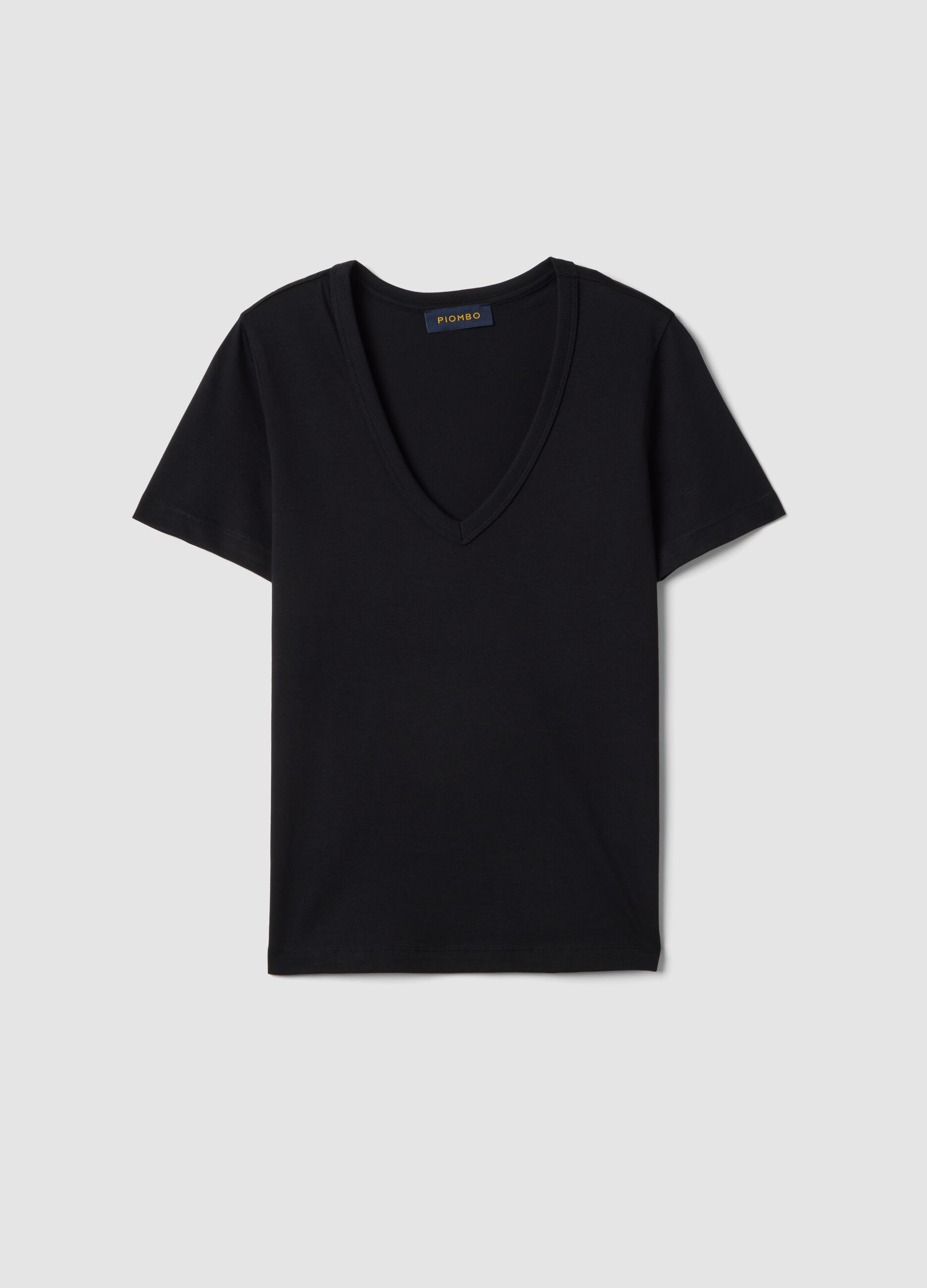 T-shirt in puro cotone nero regular fit con collo a V