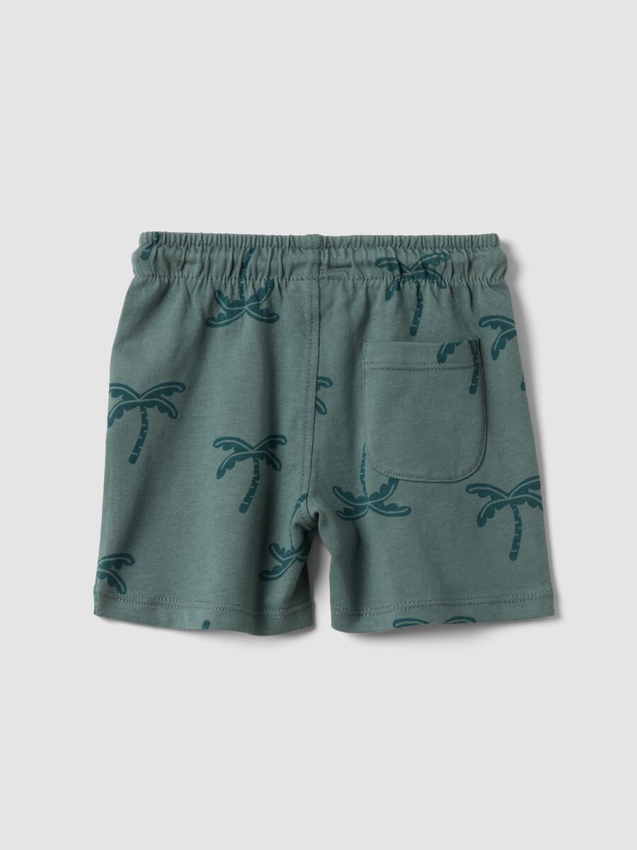 Green organic cotton shorts with palm print_1