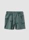 Green organic cotton shorts with palm print_1