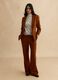 Brown wide leg trousers in stretch cotton and linen blend_0