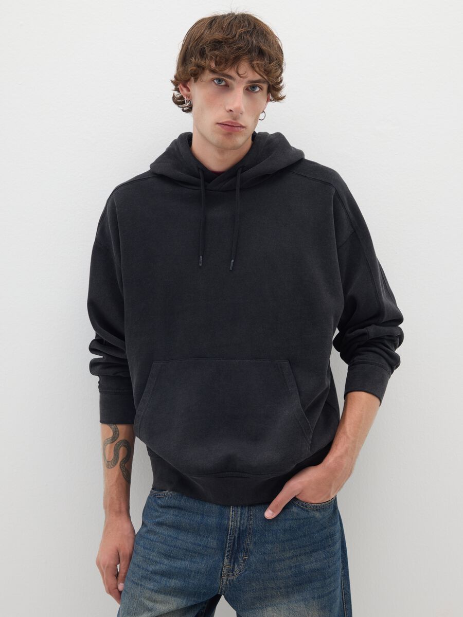 Felpa in misto cotone nero oversize_0