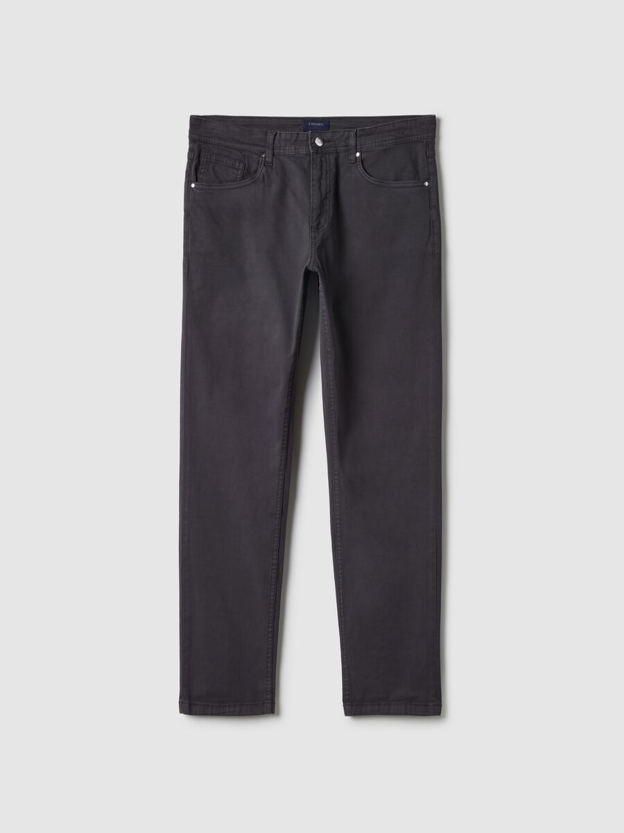 Black Stretch Cotton Slim Fit Trousers_4