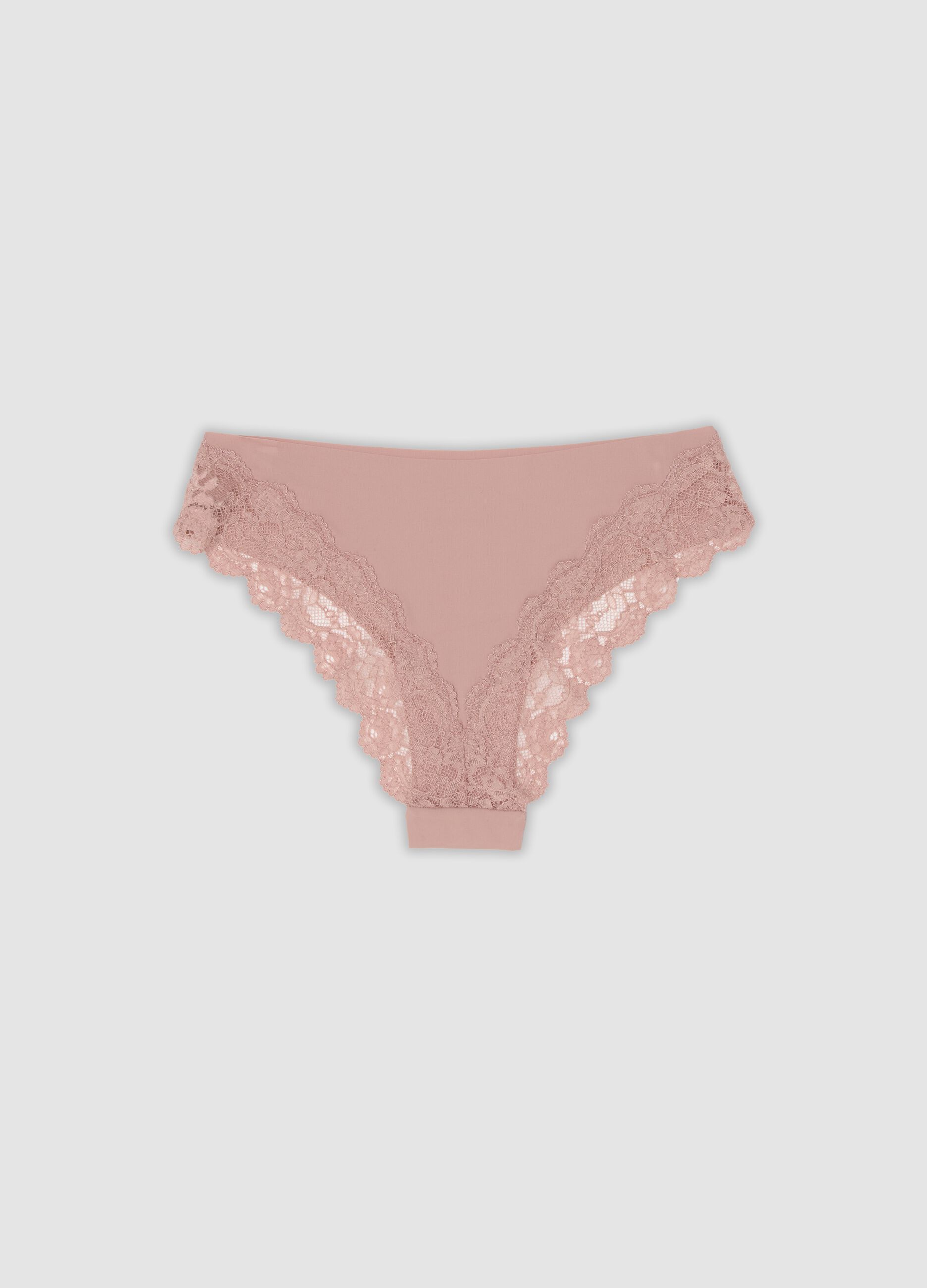 Pink Brazilian knickers in stretchy microfibre with lace