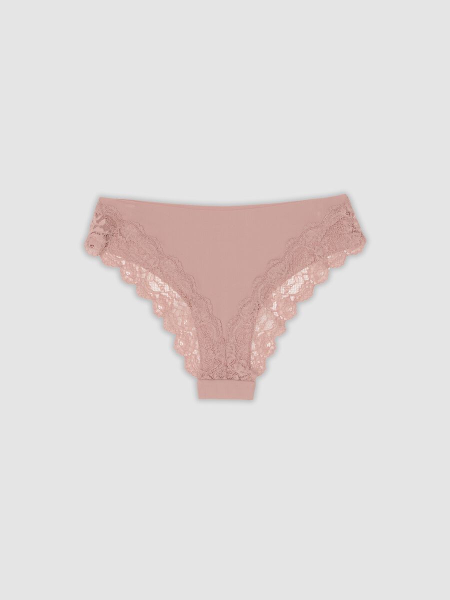 Pink Brazilian knickers in stretchy microfibre with lace_5