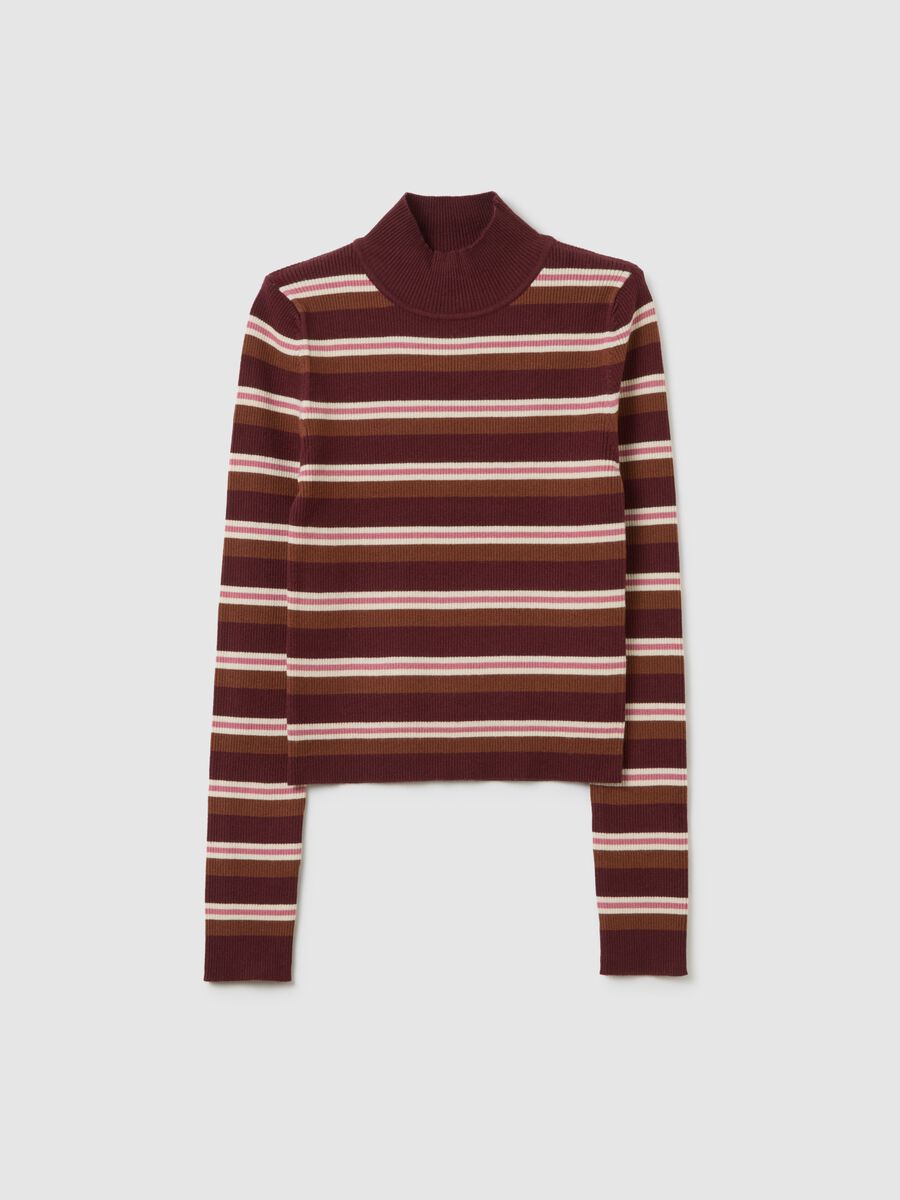 Maglione marrone a righe vestibilità fitted_0
