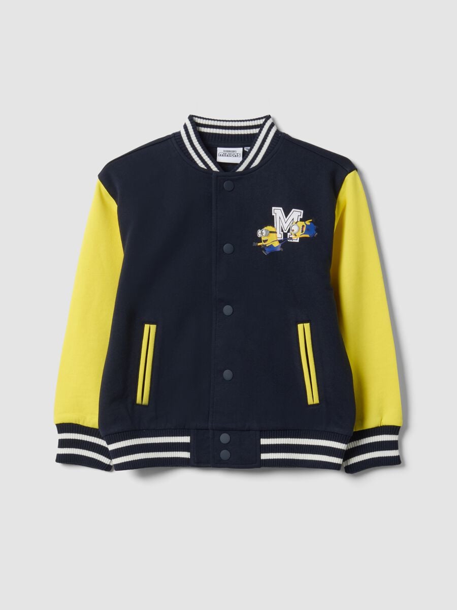 Felpa college blu girocollo in misto cotone con stampa Minions per bambino_0