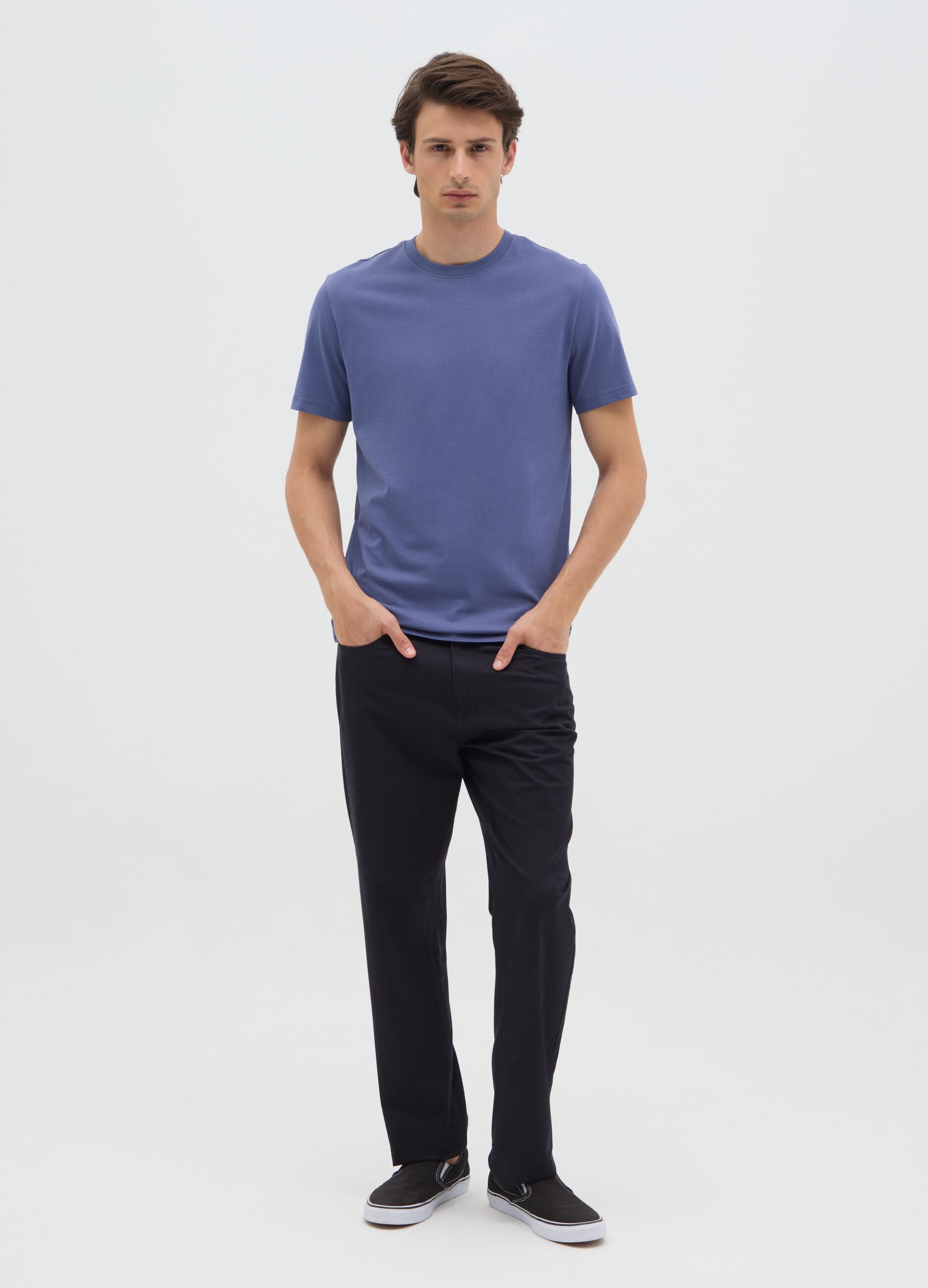 Men's blue pure cotton regular fit T-shirt