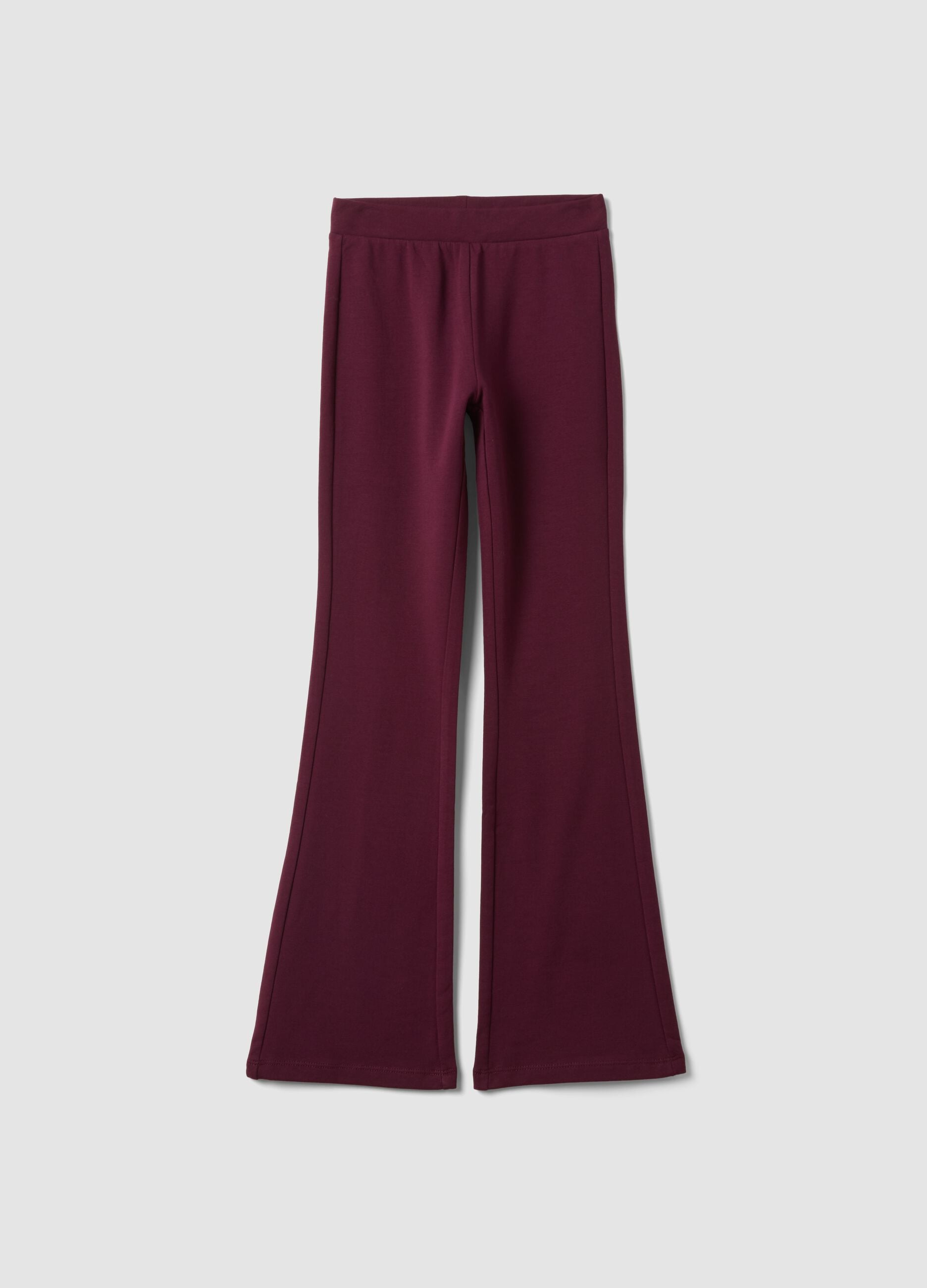 Leggings viola prugna flare in cotone elasticizzato