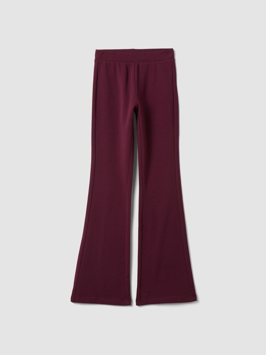 Leggings viola prugna flare in cotone elasticizzato_0