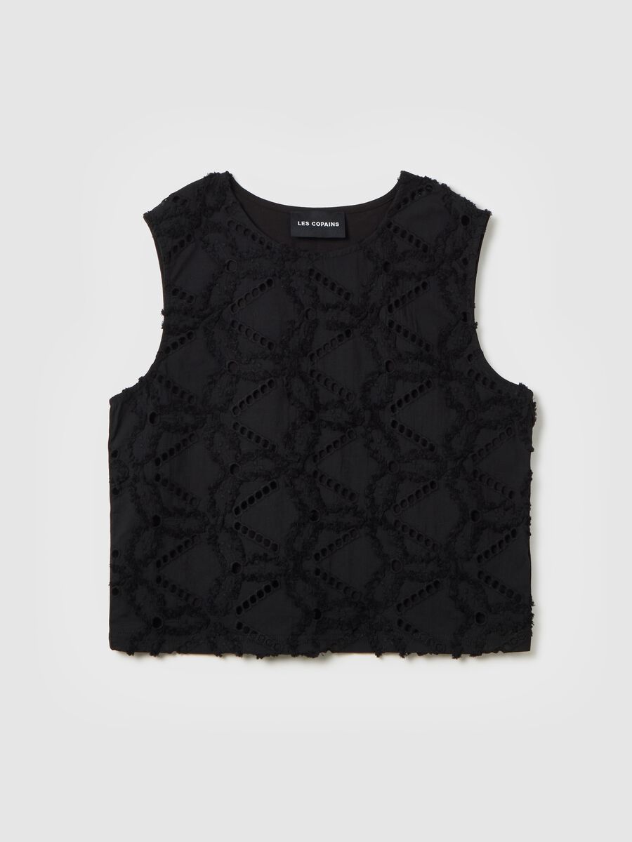 Black Broderie Anglaise Cotton Tank Top_4