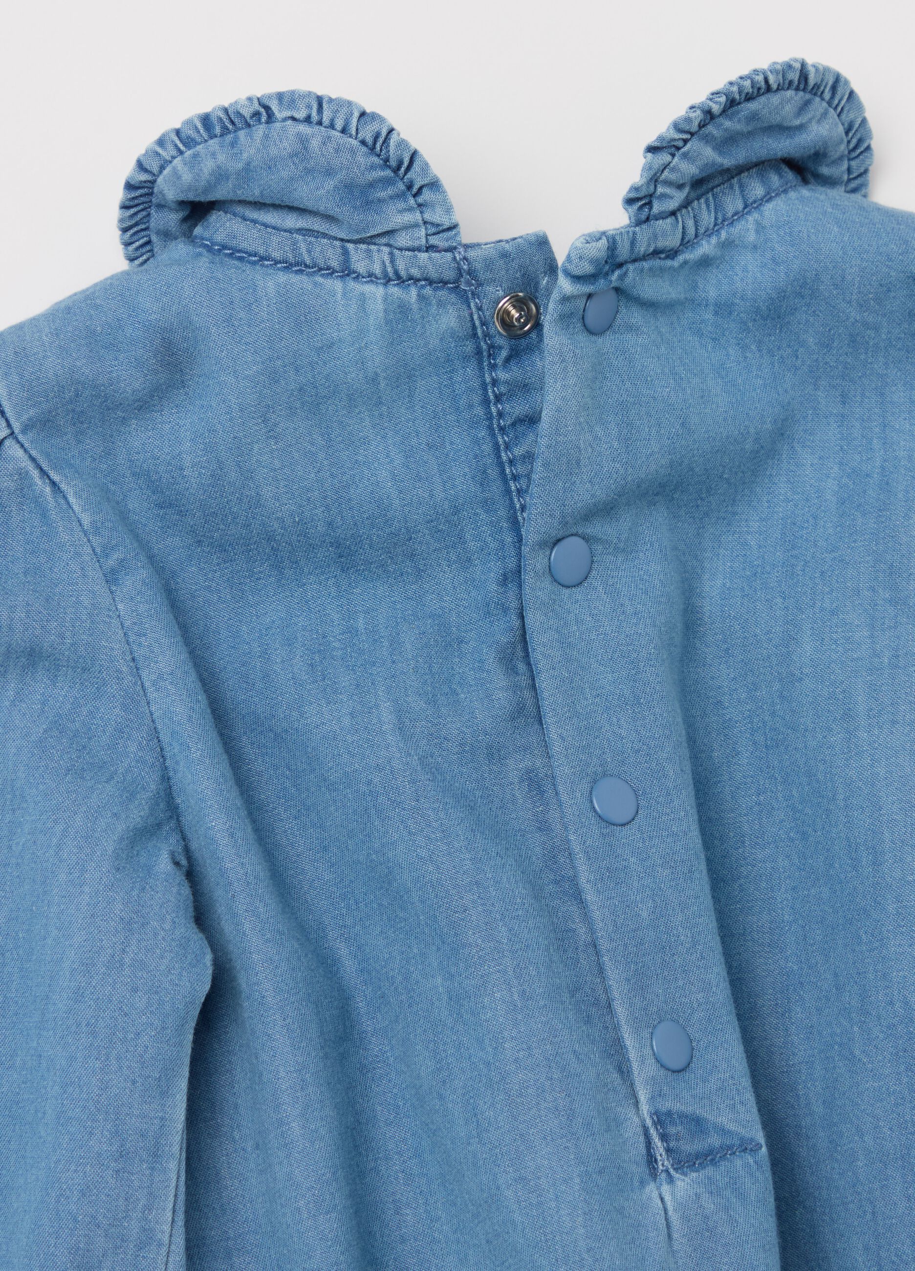 Body camicia in denim con rouche 