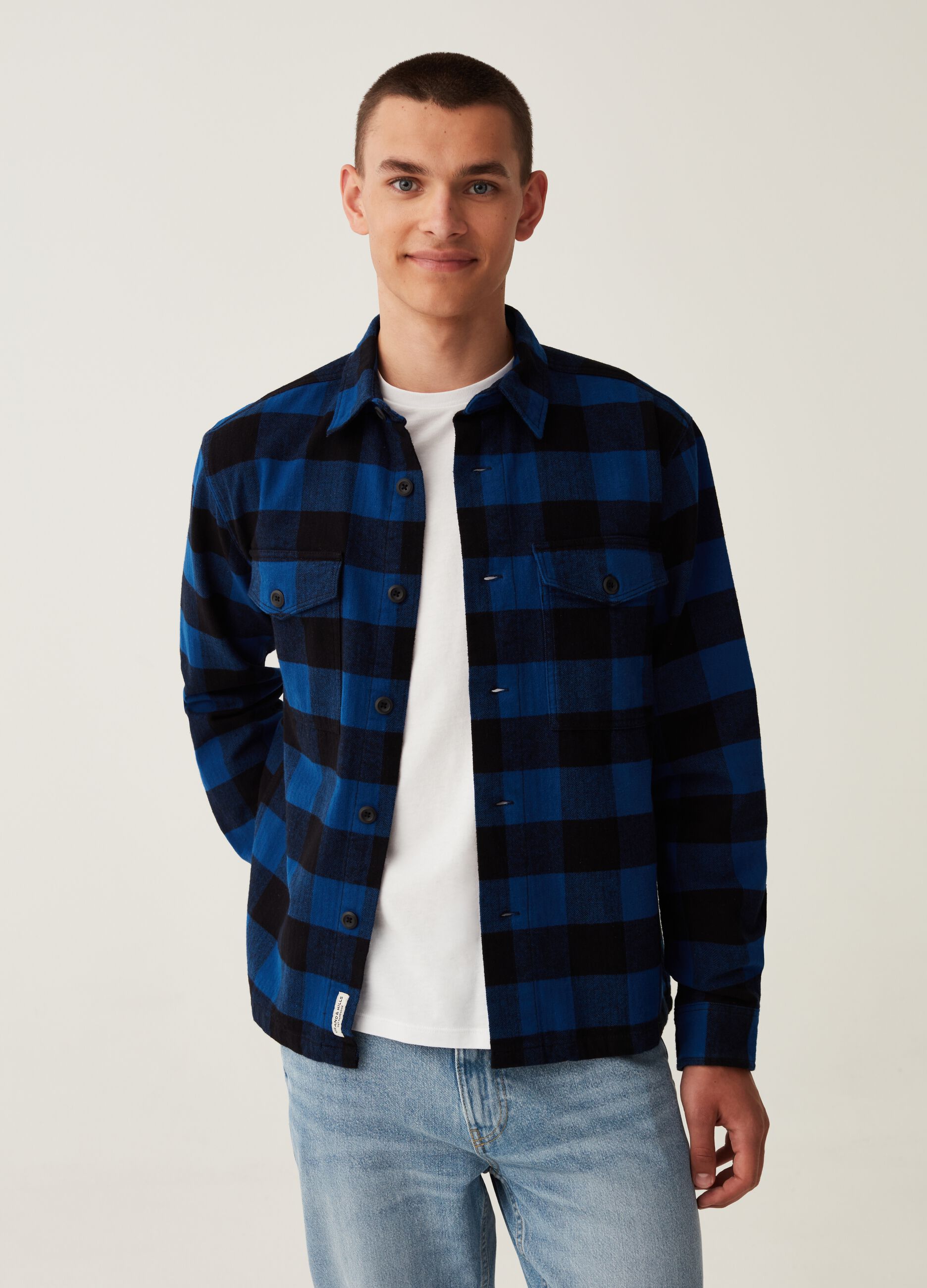 Camicia workwear in flanella fantasia check Nero Blu GRAND HILLS