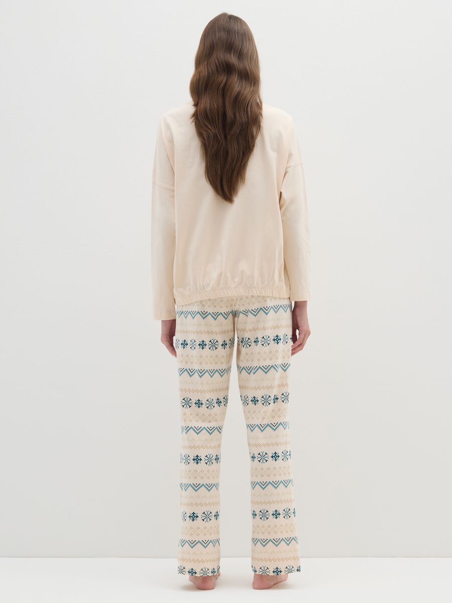 Beige pure cotton pyjamas with regular fit and prints_2