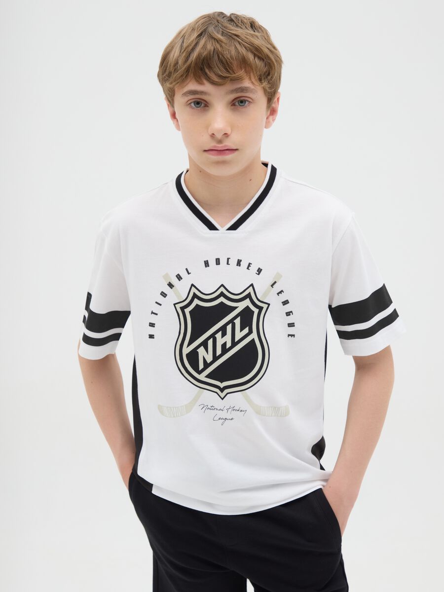 T-shirt in cotone bicolore stampa NHL bianco nero_0