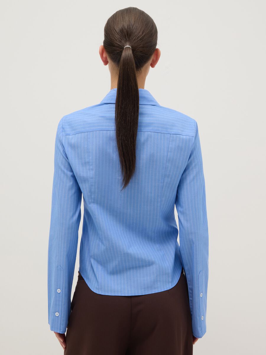 Blue striped pure cotton slim fit shirt_3