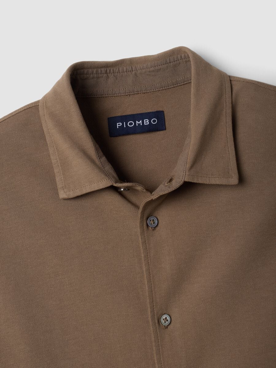 Polo piquet marrone in puro cotone a maniche lunghe regular fit_1