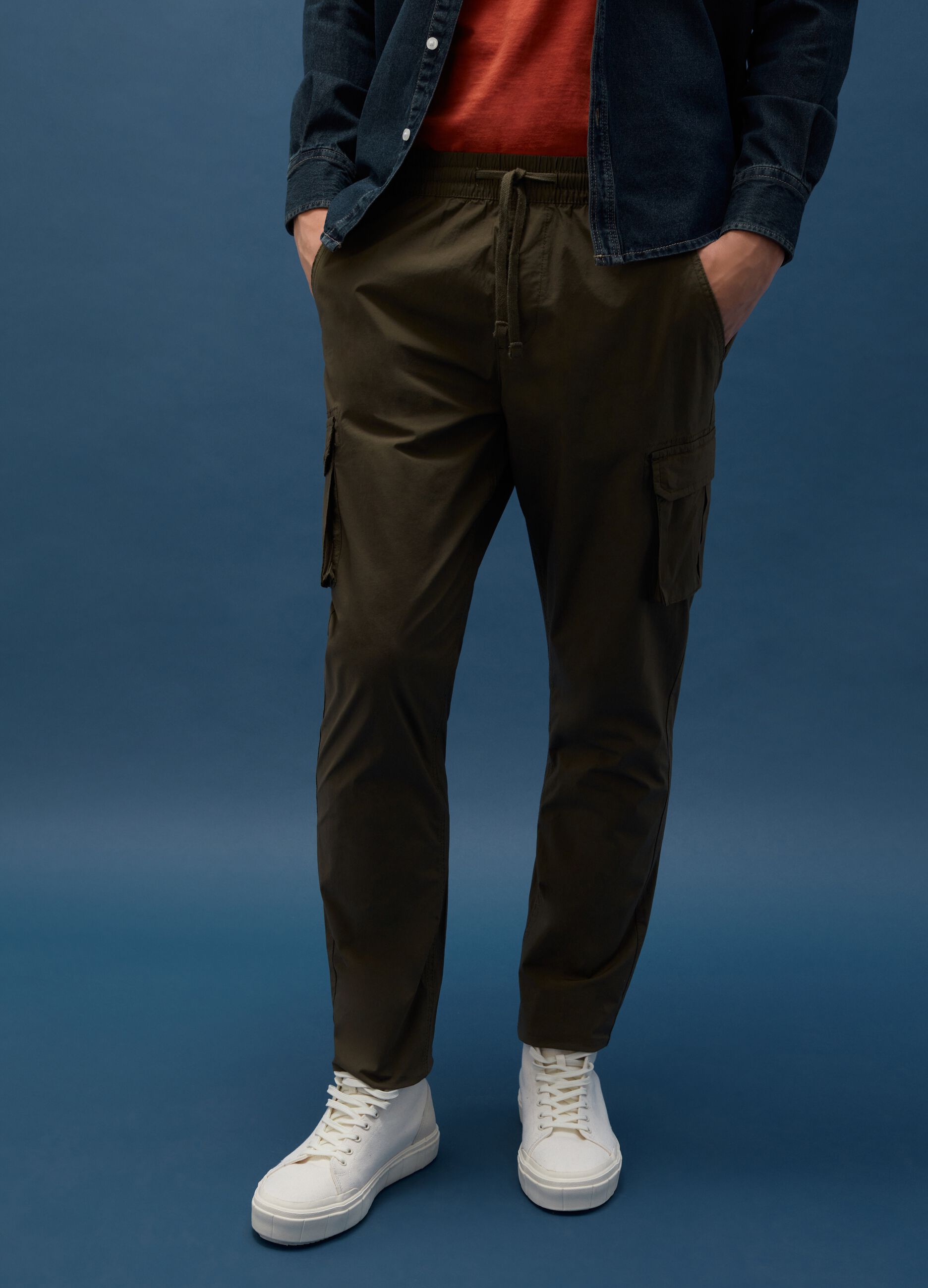 Poplin cargo trousers with drawstring