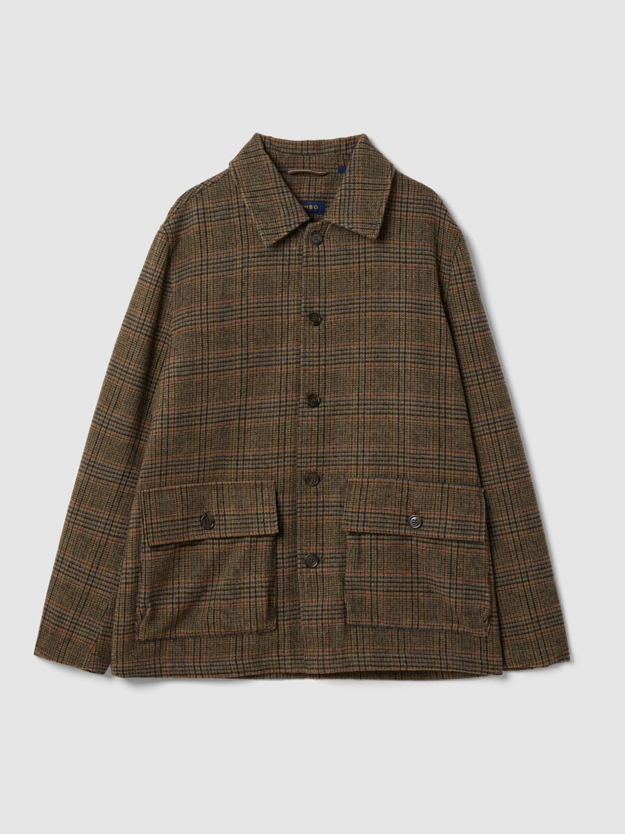 Shacket marrone e gialla in misto lana e viscosa a quadri regular fit_0