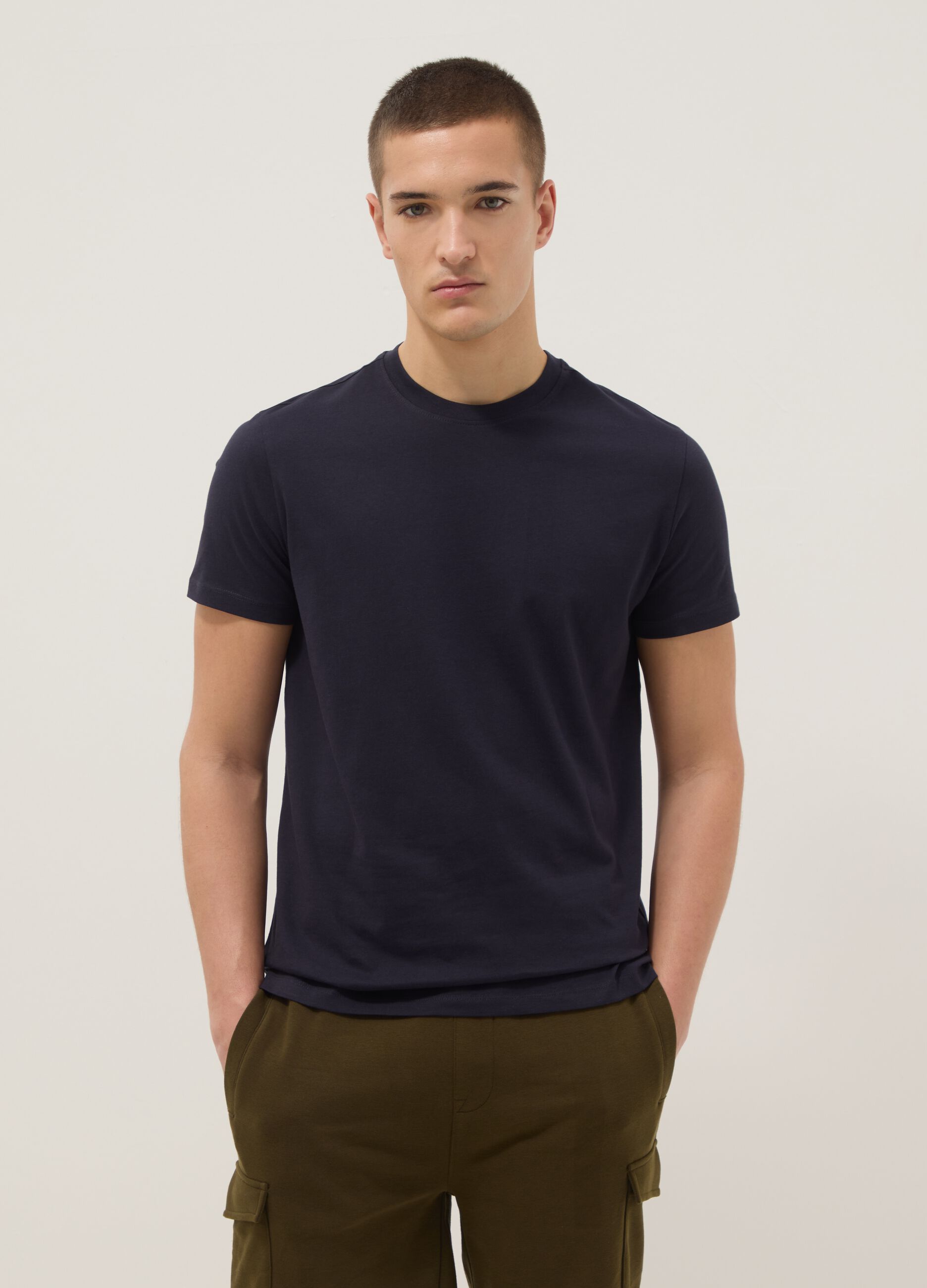 Blue pure cotton short-sleeve T-shirt