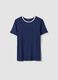 Blue stretch viscose crew-neck T-shirt with contrast trim_4