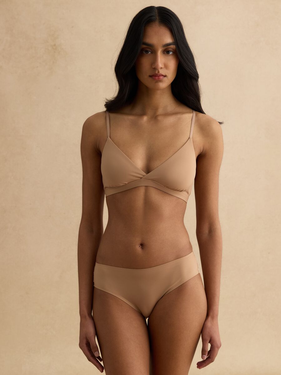 Beige microfibre triangle bra_1