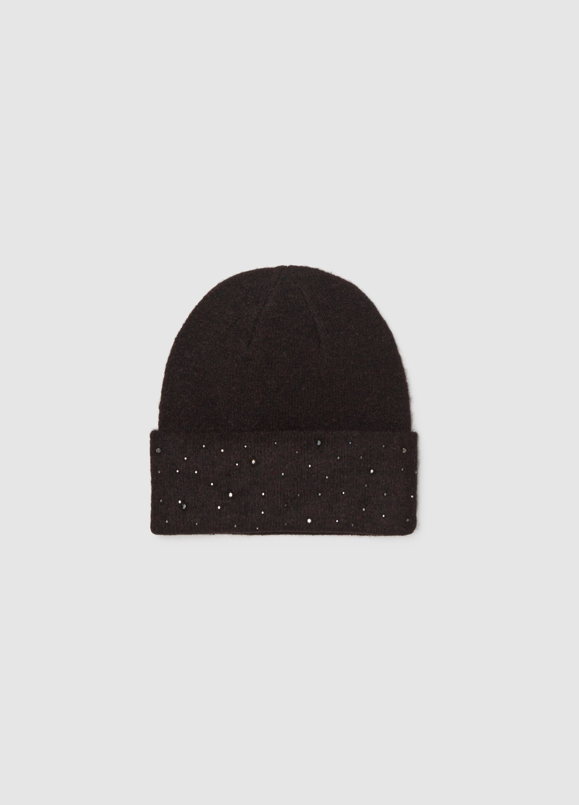 Brown wool blend knitted beanie