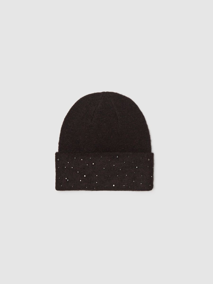 Brown wool blend knitted beanie_0