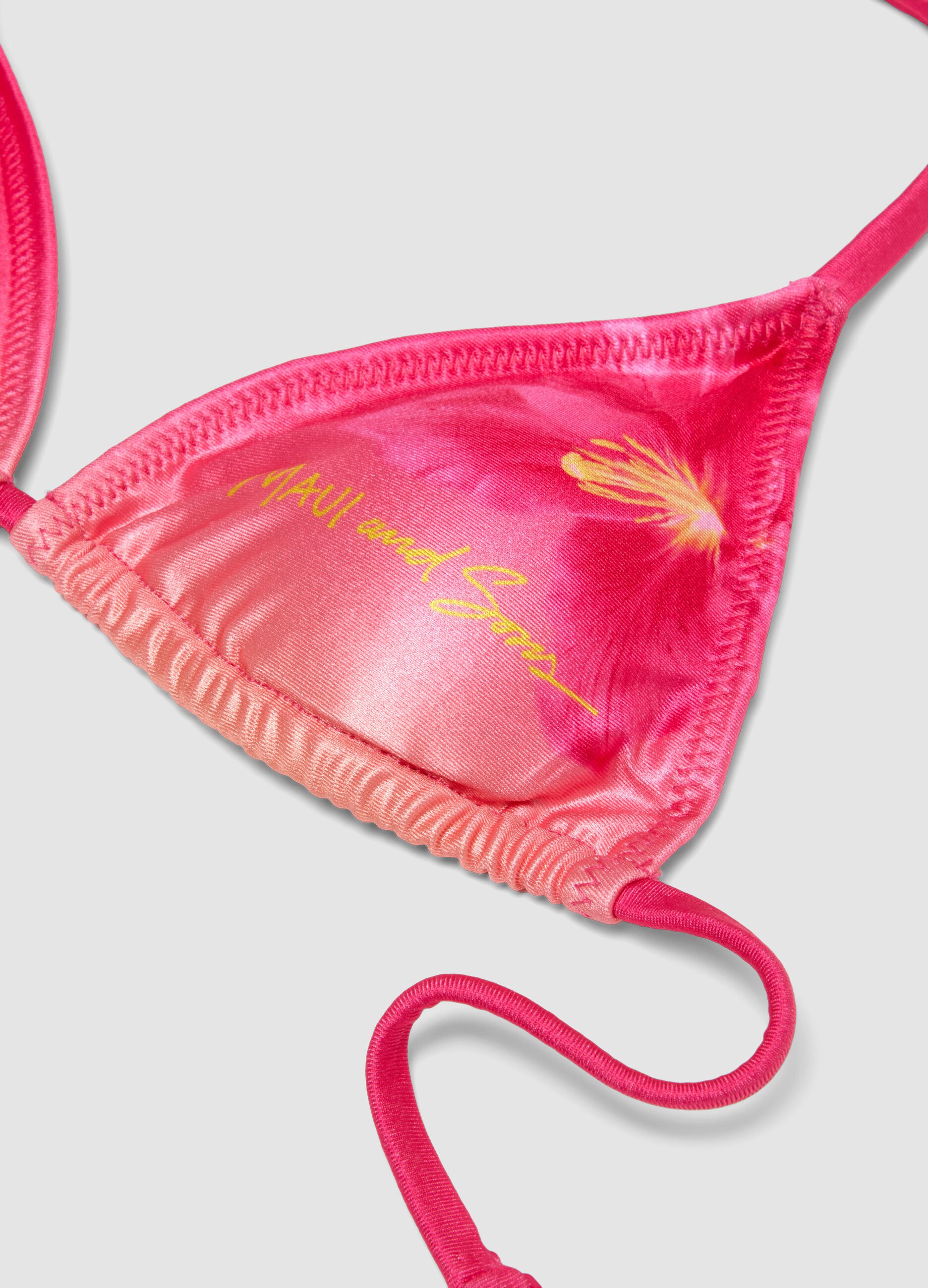 Girls&rsquo; pink floral triangle bikini in stretchy fabric