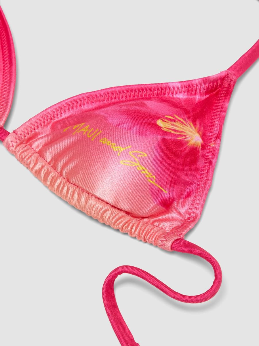 Girls&rsquo; pink floral triangle bikini in stretchy fabric_3