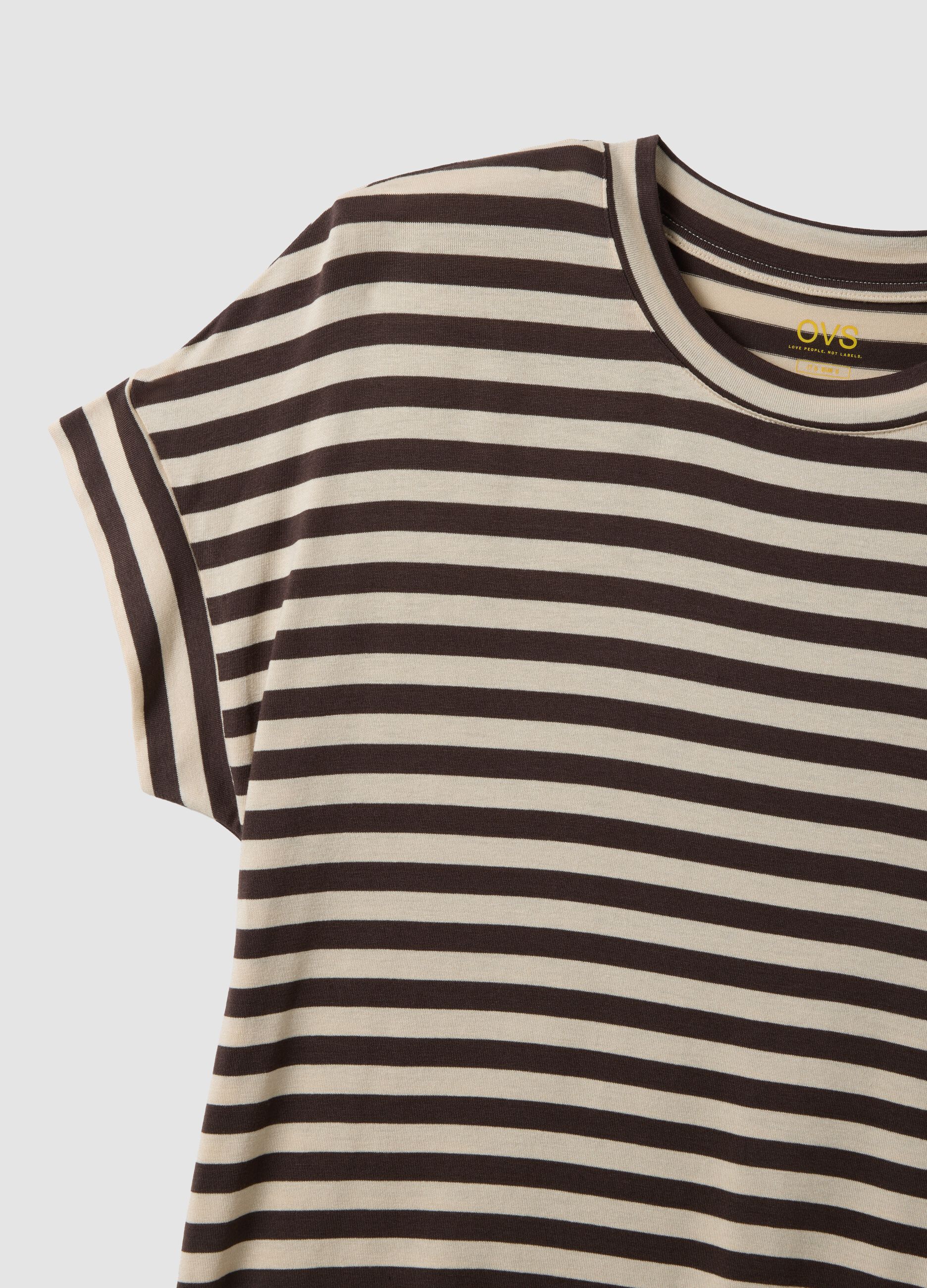 Regular-fit multicolour striped stretch viscose T-shirt