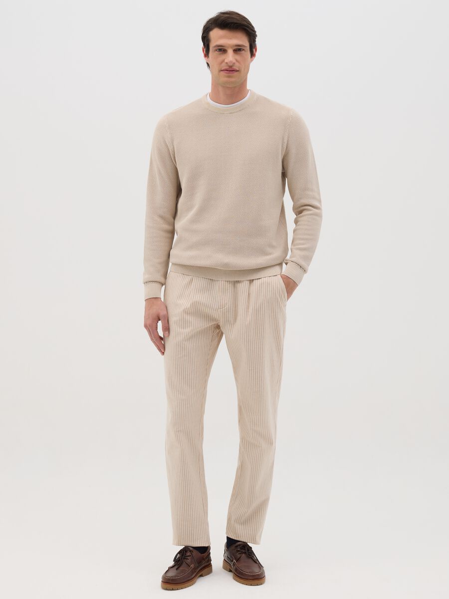 Beige Cotton Crew Neck Jumper_1