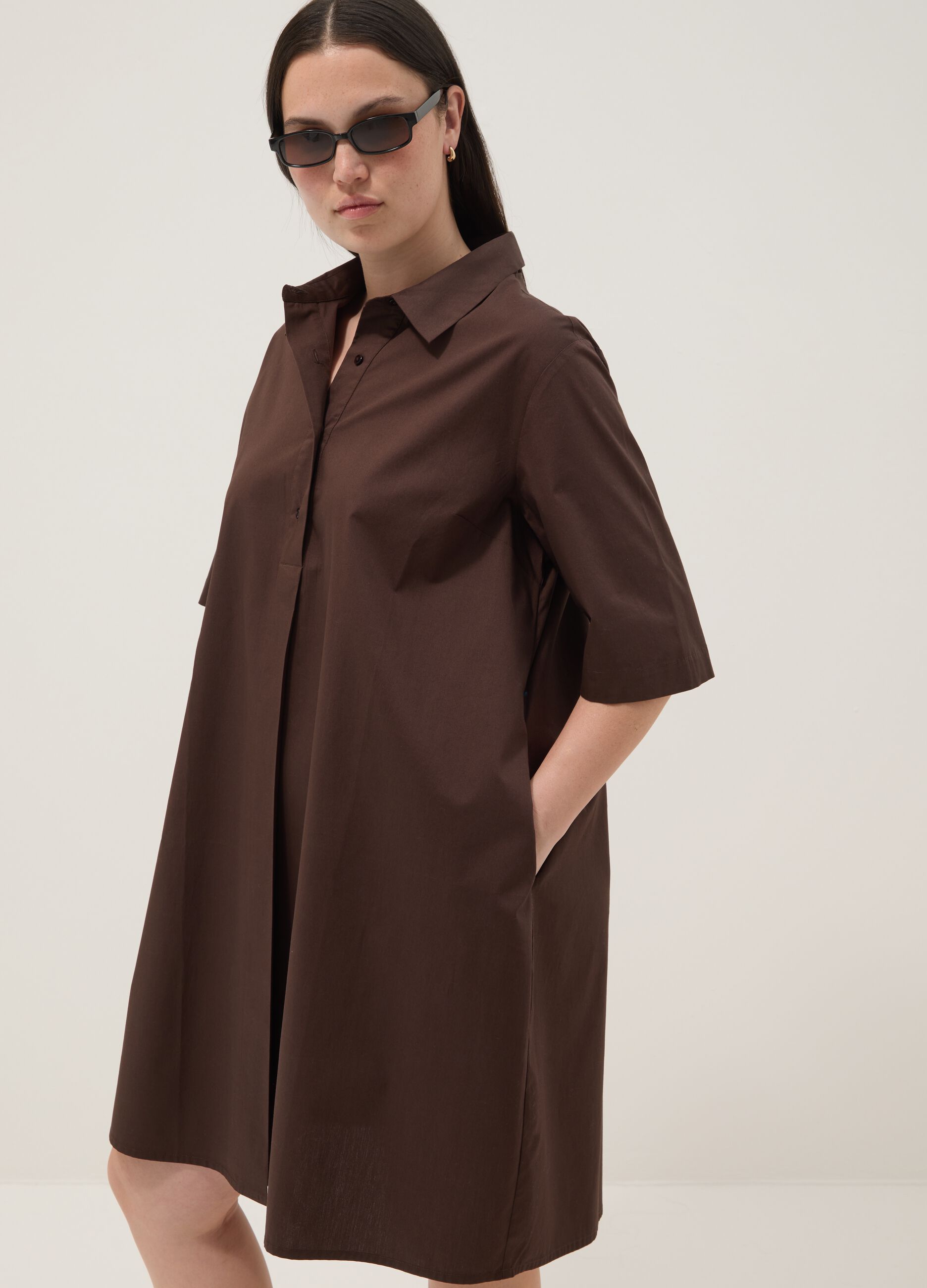 Brown pure cotton shirt dress
