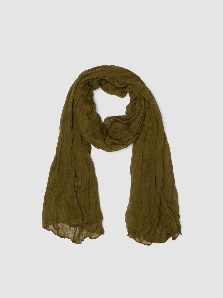 Green semi-sheer crinkle-effect scarf_0