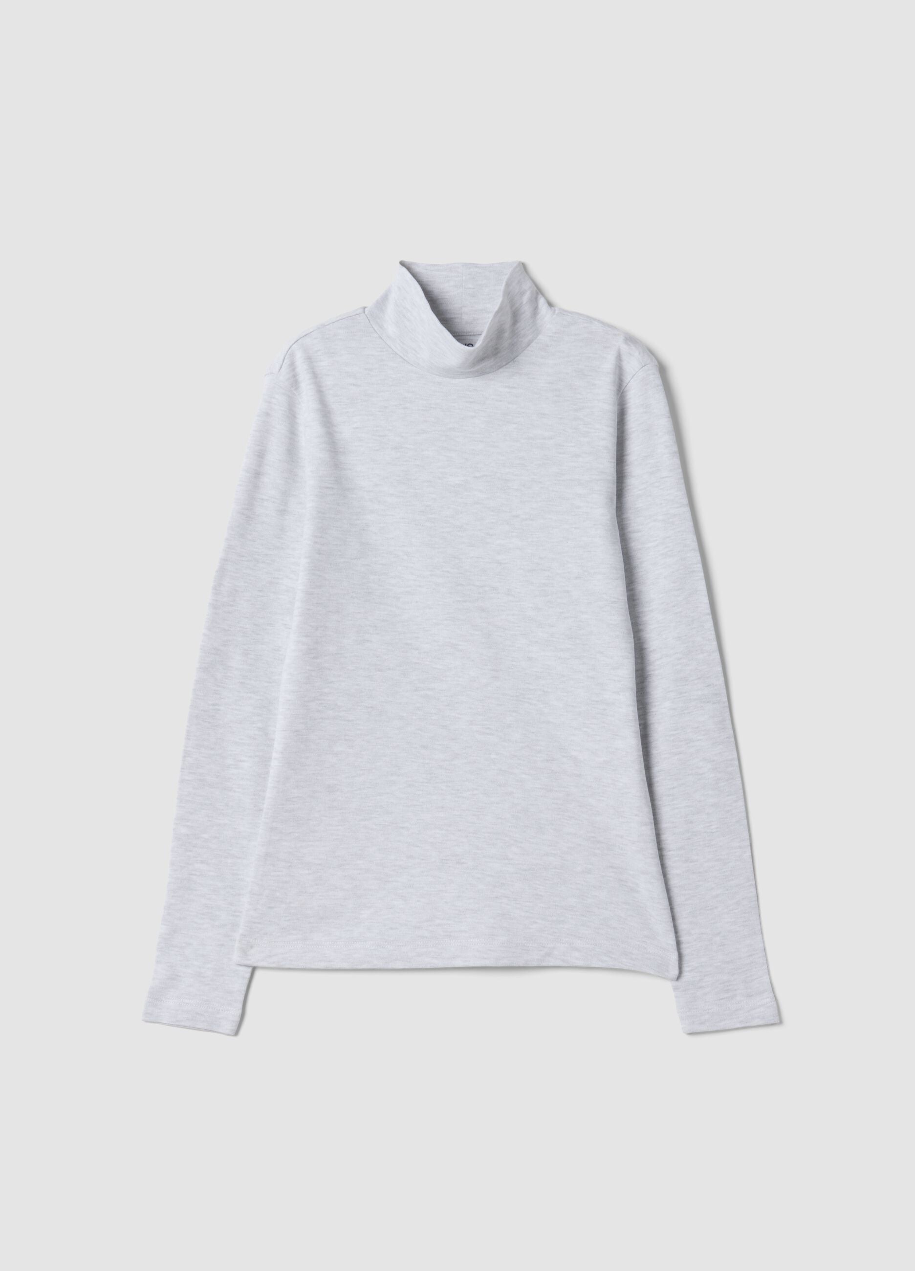 Grey marl organic cotton high-neck T-shirt
