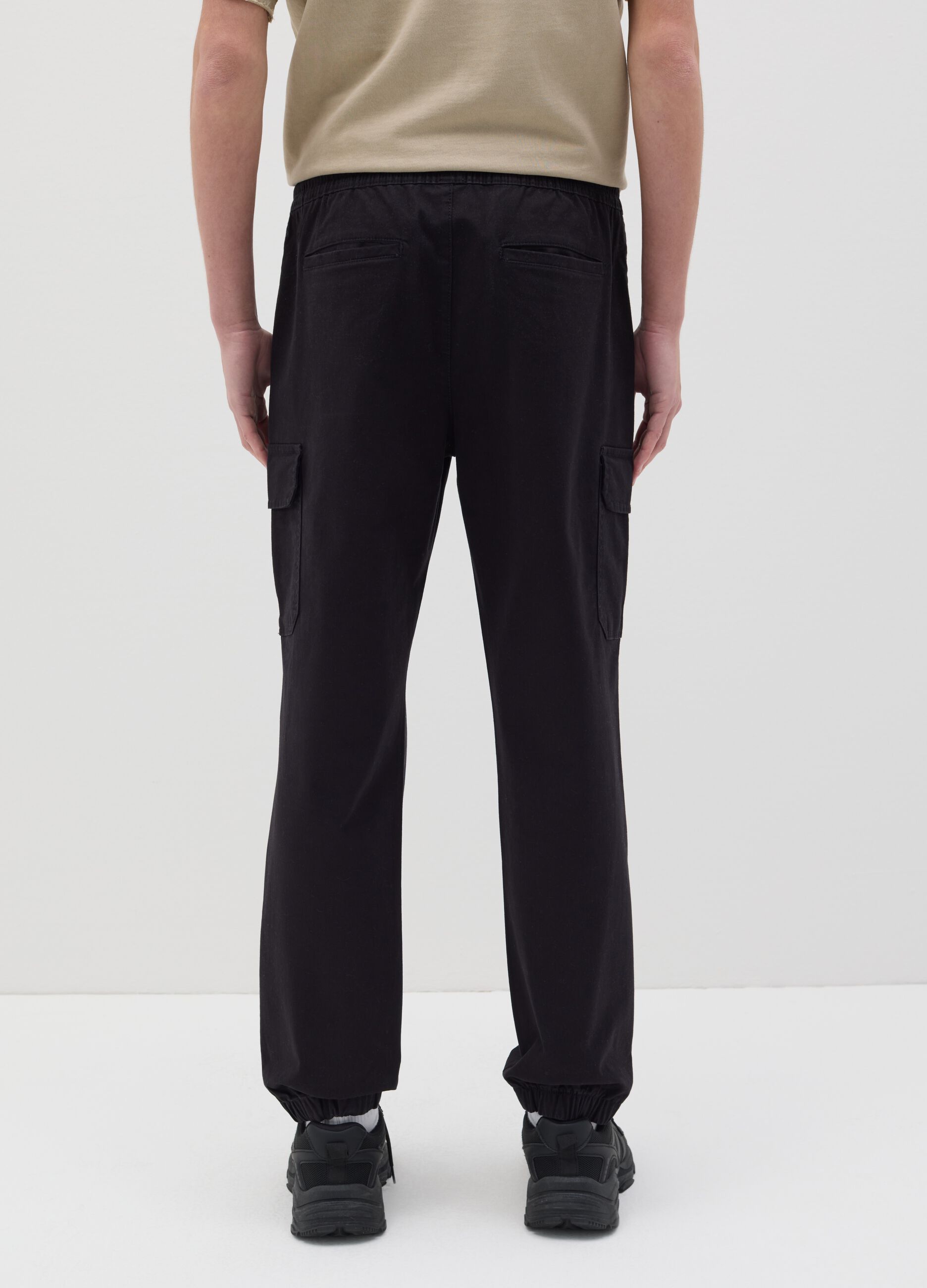 Black cargo joggers with drawstring