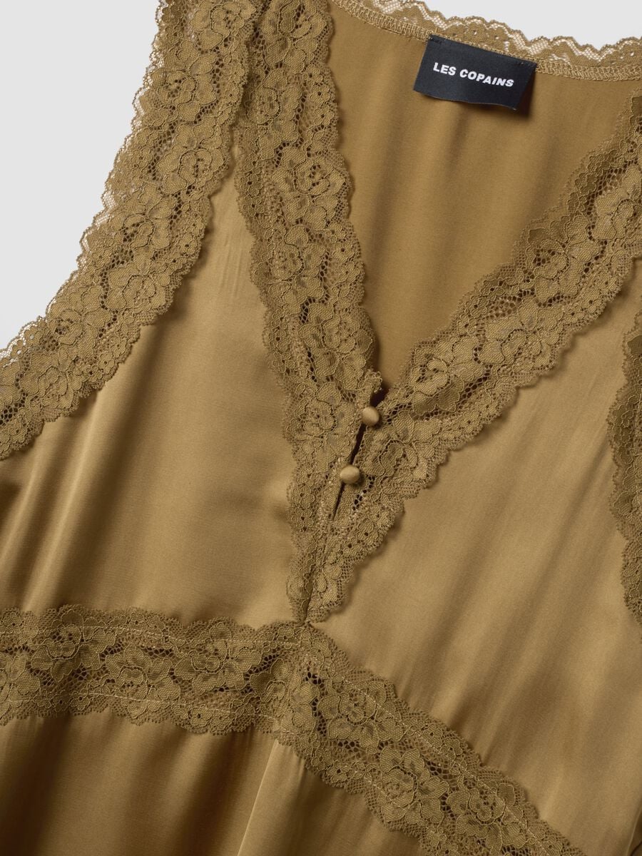 Brown viscose-blend lace top_5