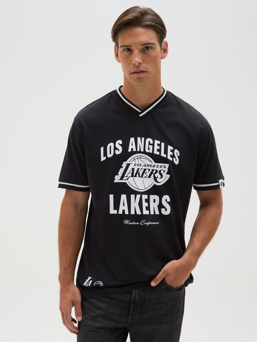 Maglia in puro cotone nera con stampa Los Angeles Lakers_0