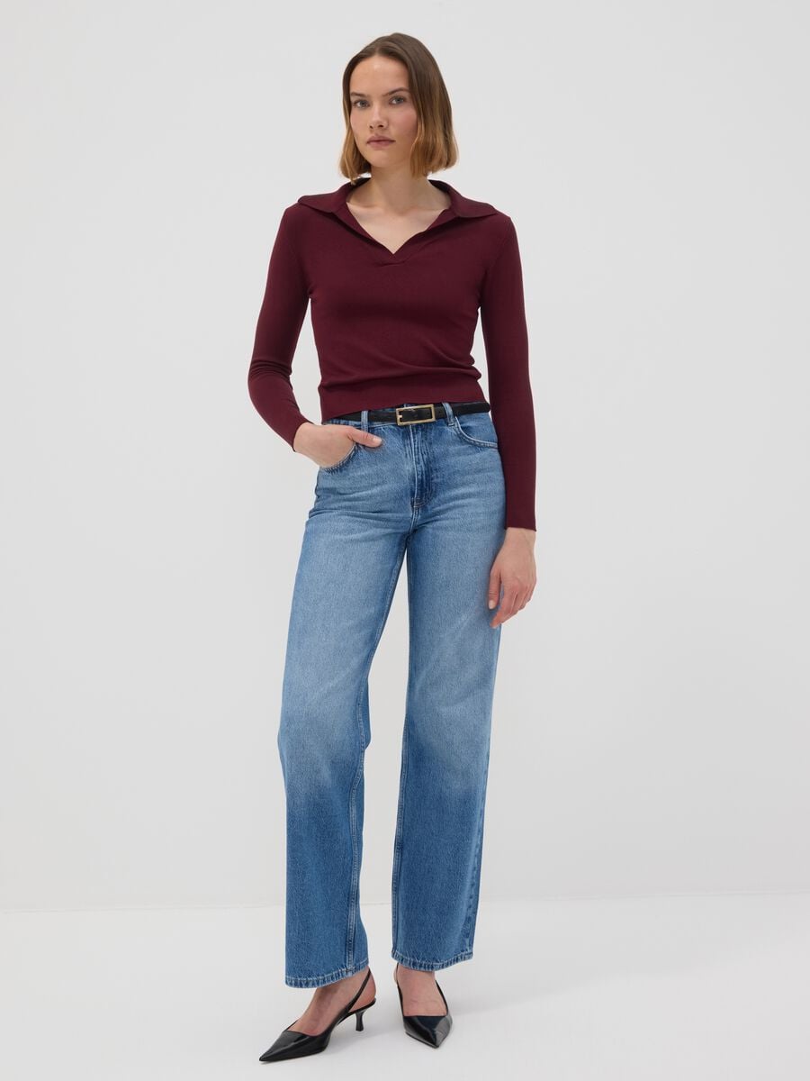 Maglia rossa in misto viscosa con colletto polo regular fit_2