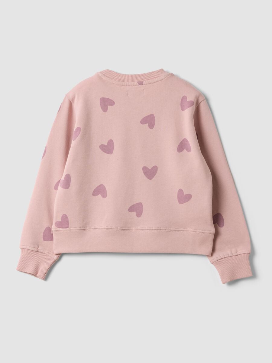 Felpa rosa in puro cotone con stampa cuori e girocollo per bambina_1