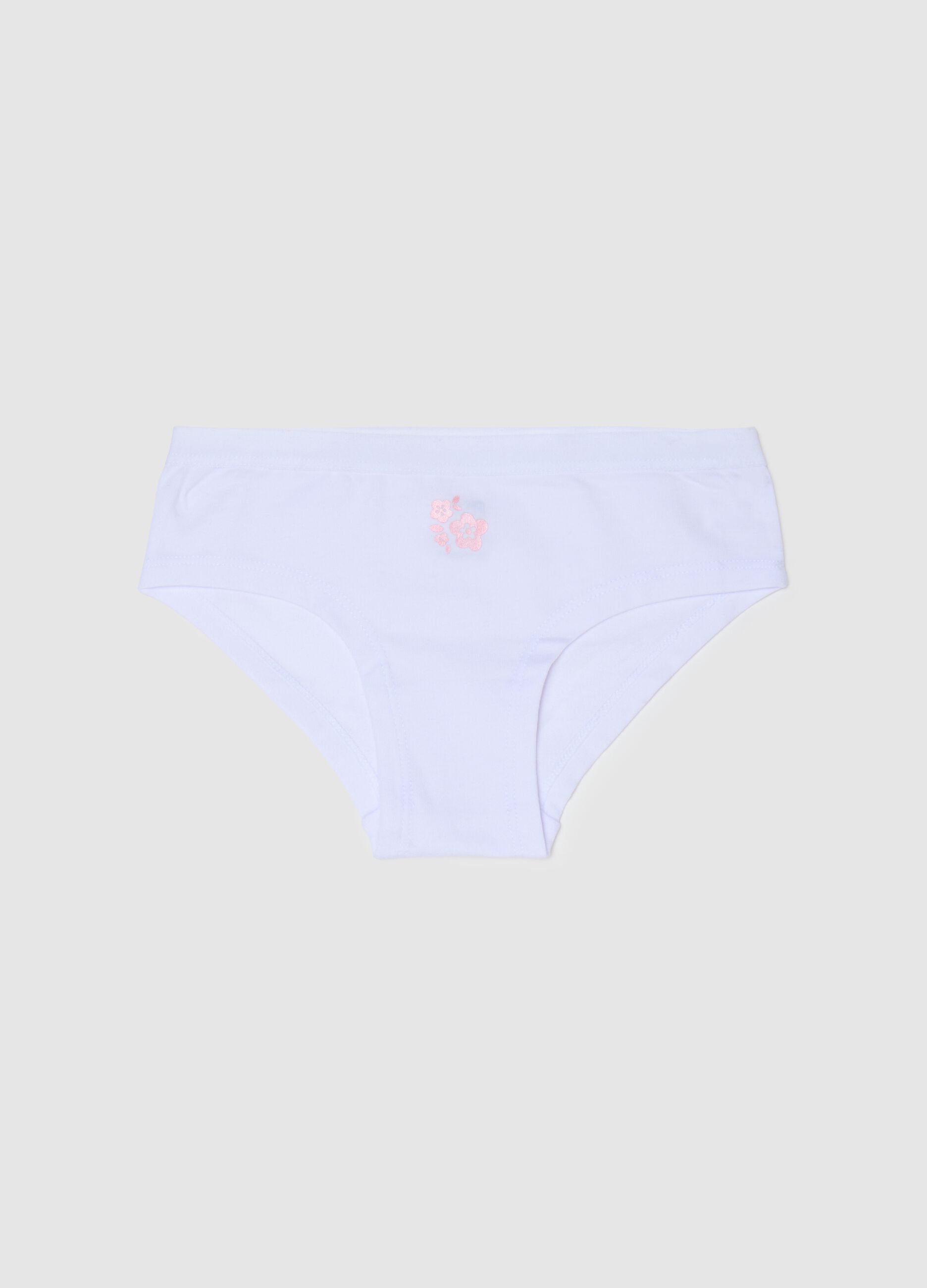 Girls' white cotton briefs with embroidery