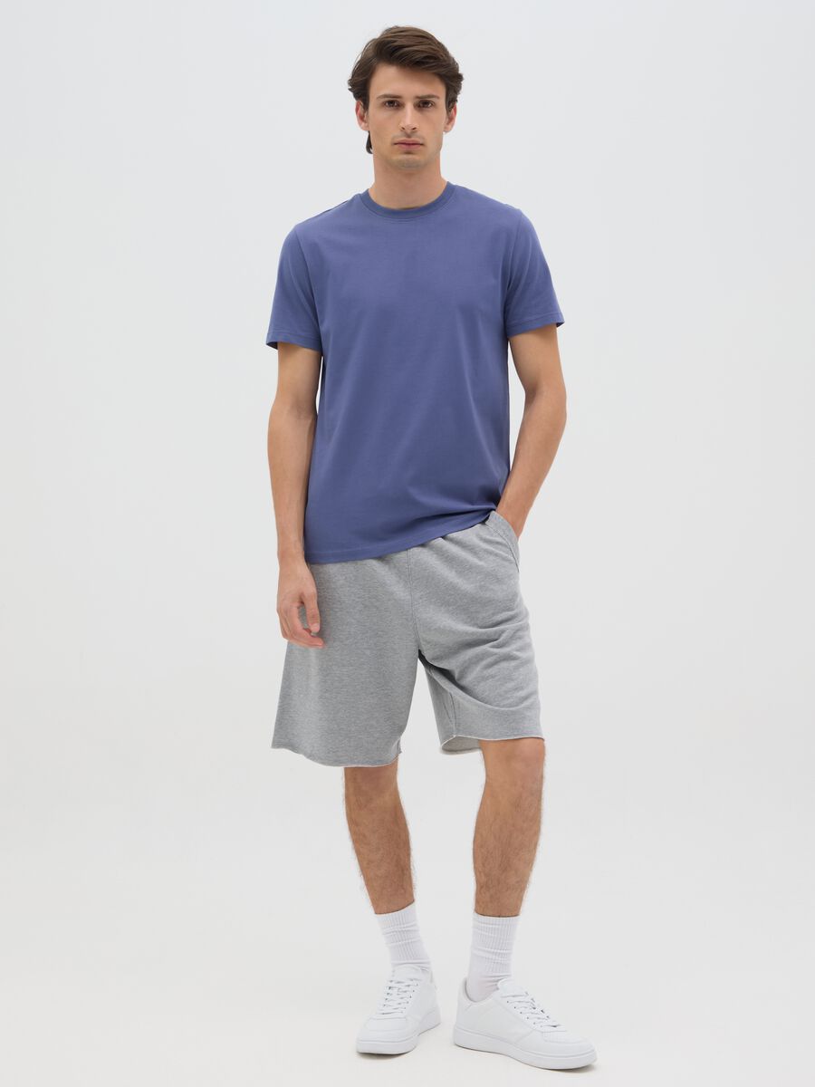 Men's grey cotton blend relaxed fit shorts with adjustable drawstring_0