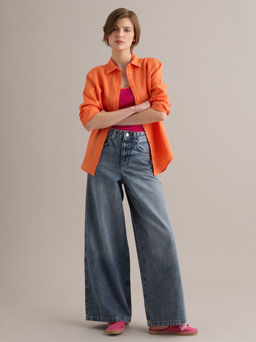 Orange pure linen regular fit shirt_2