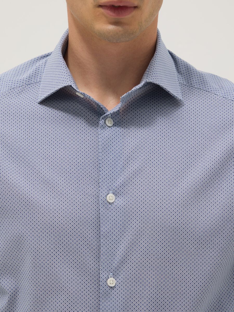 Slim fit blue stretch cotton shirt with micro checks_2