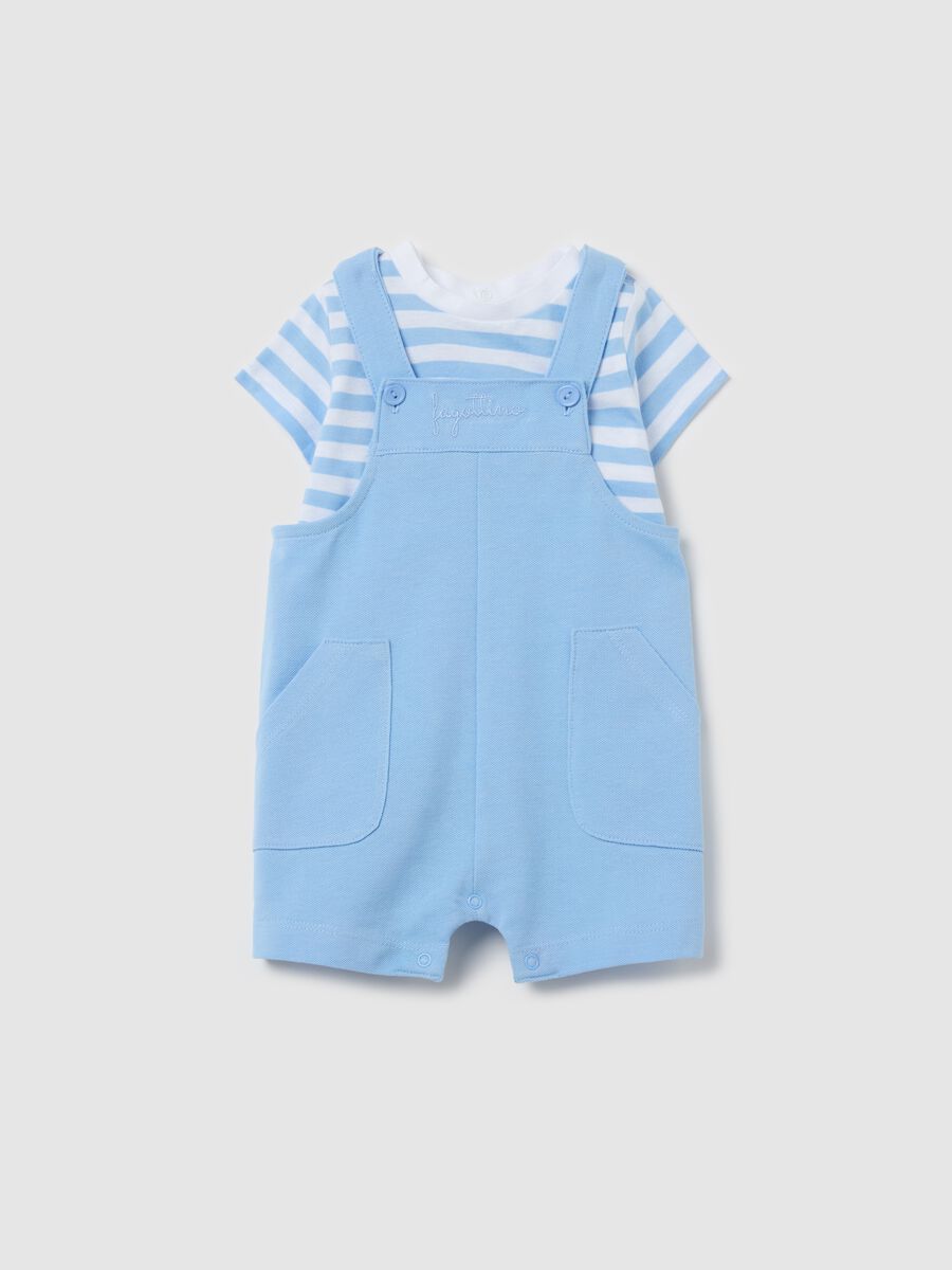 T-shirt with striped pattern and dungarees in cotton set_0