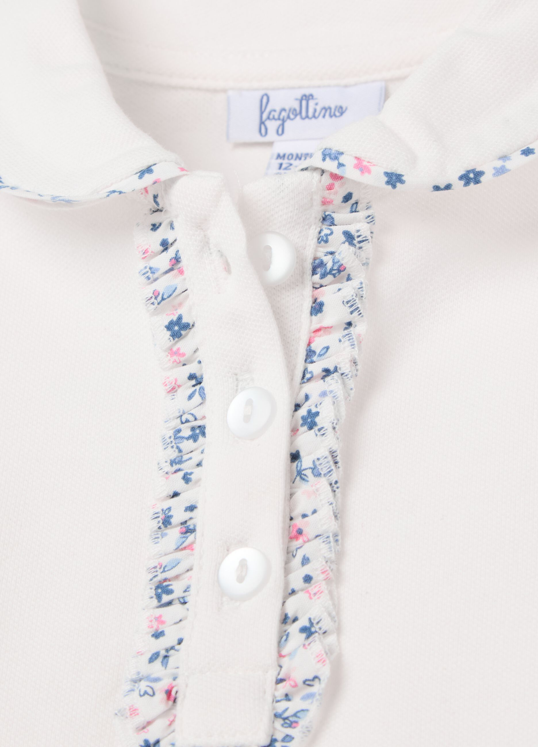 Stretch cotton polo shirt with frills