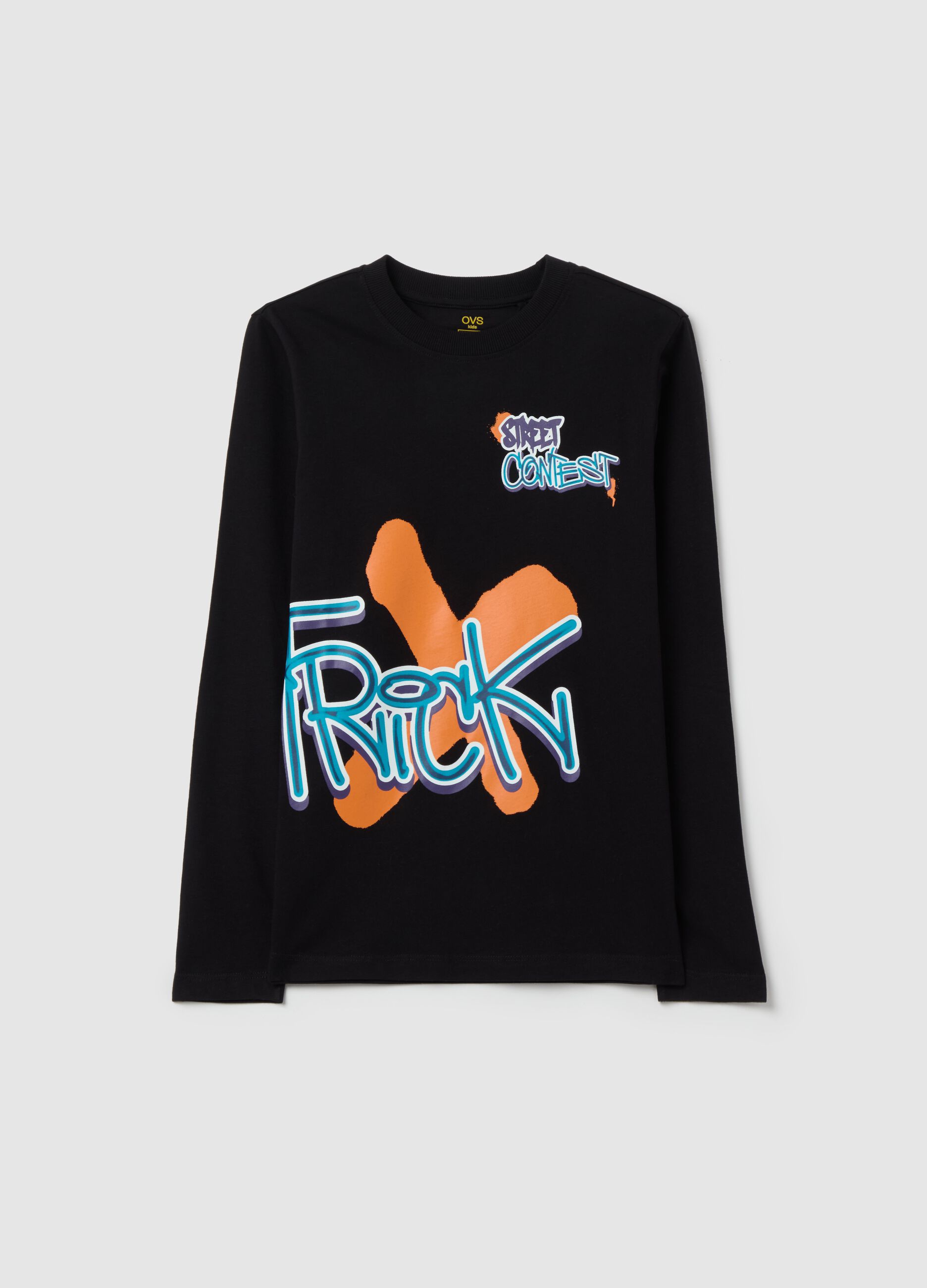 Cotton T-shirt with print and long sleeves