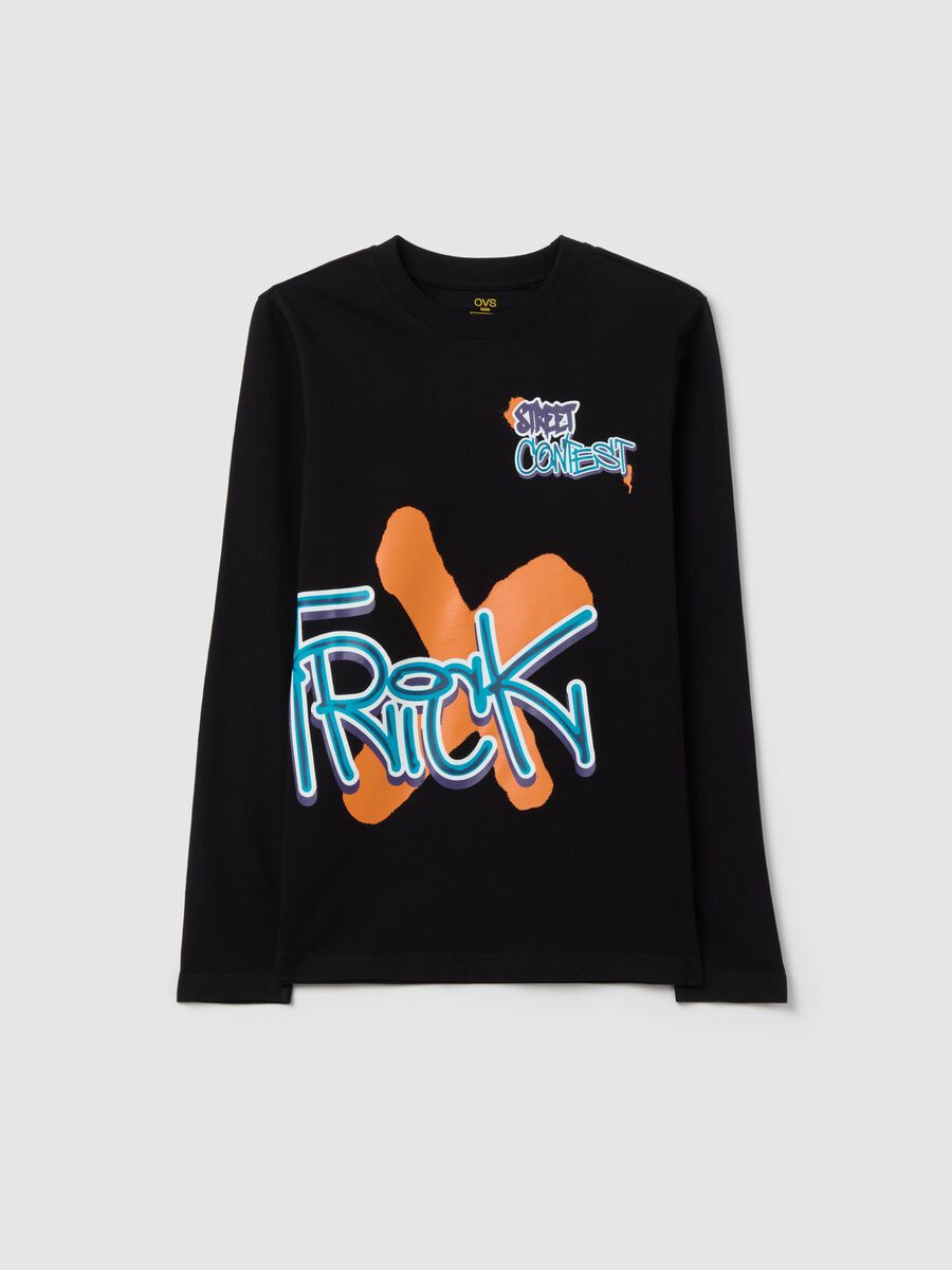 Cotton T-shirt with print and long sleeves_3