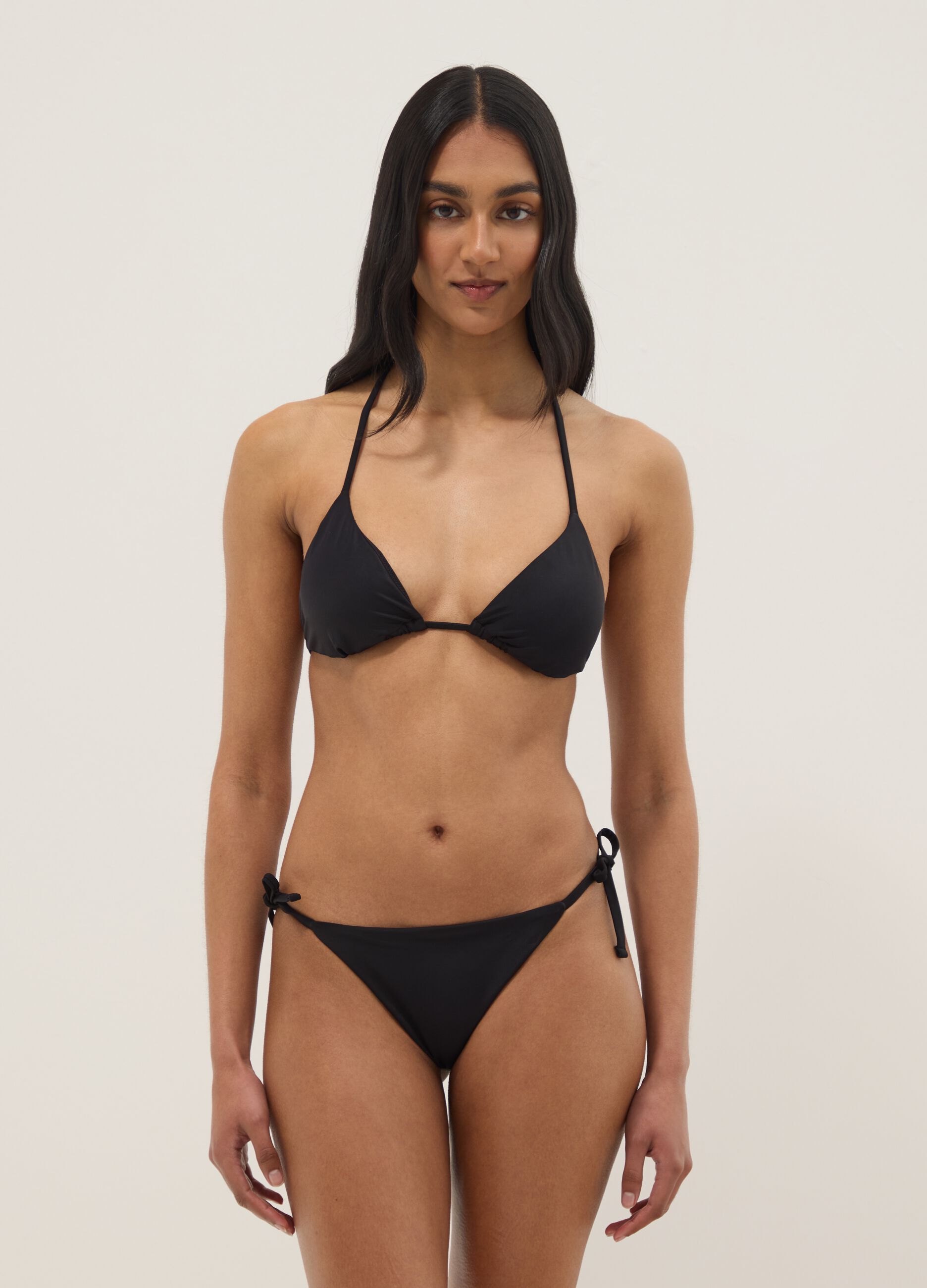Black triangle bikini top in stretch fabric