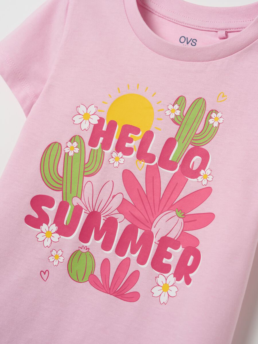 Girls' pink pure cotton regular fit T-shirt_2