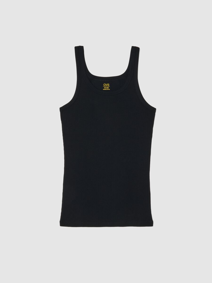 Pure black cotton tank top regular fit_0